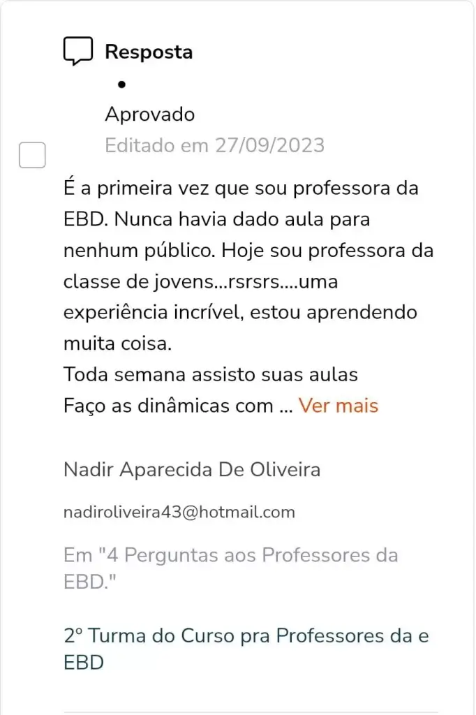 Curso para professores da ebd- escola bíblica dominical